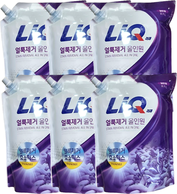 리큐 얼룩제거 올인원 액체세제 리필 드럼용 2.1L X 6개