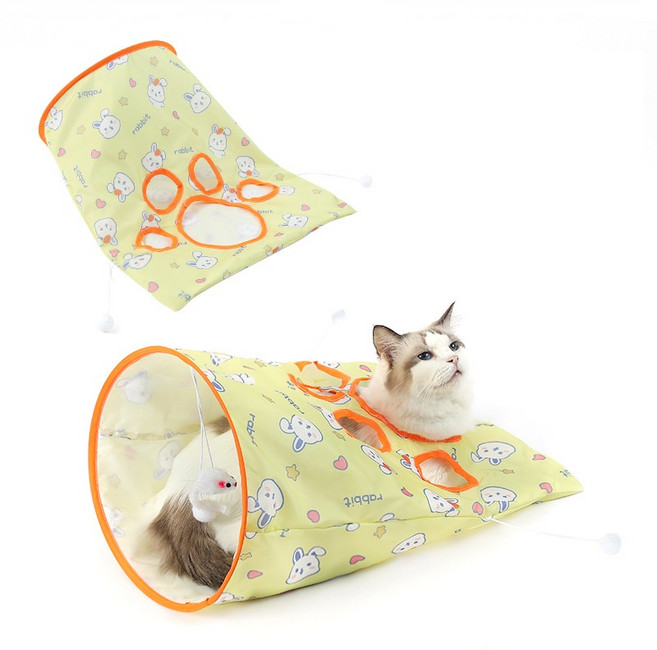 고양이 숨숨터널 바스락터널 놀이터널 하우스 놀이터, 1개, 옐로우(토끼)
