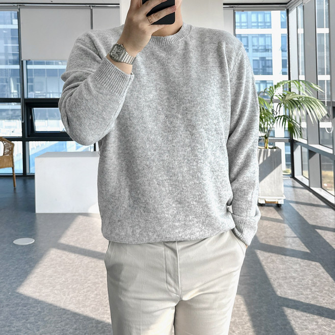 룩플레인 울 원단 색감 좋고 포근한 라운드 니트 15color