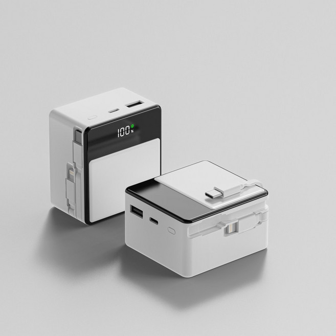 미니덕트 쿼드로 22.5W PD 고속충전 빌트인 케이블 보조배터리 20000mAh, 클리어 화이트, 105555PH