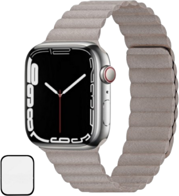 NUBASE 애플워치 호환 마그네틱 솔로루프 레더 가죽 실리콘 스트랩, 04. 샌드스톤, 1개