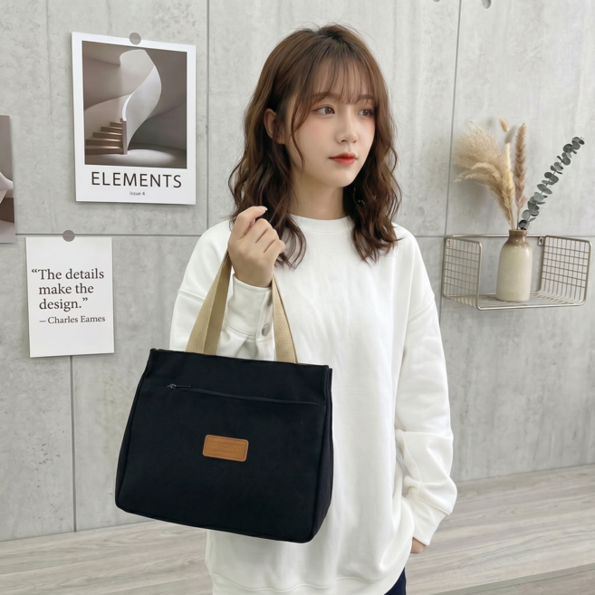 노바마켓 튼튼한 수납공간 도시락 가방, 블랙, 1개