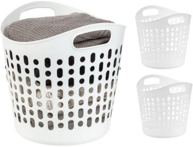 IRIS USA Plastic Laundry Basket 27L - 3 Pack Flexible Clothes Hamper with Ventilation Holes Roo, White