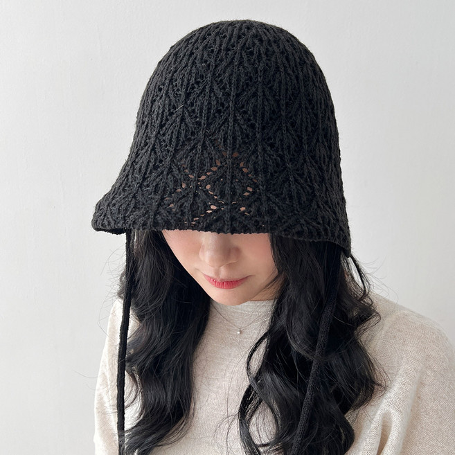국내생산 크로쉐 슬라브 린넨 버킷햇 펀칭 짜임 턱끈 여름 니트 벙거지