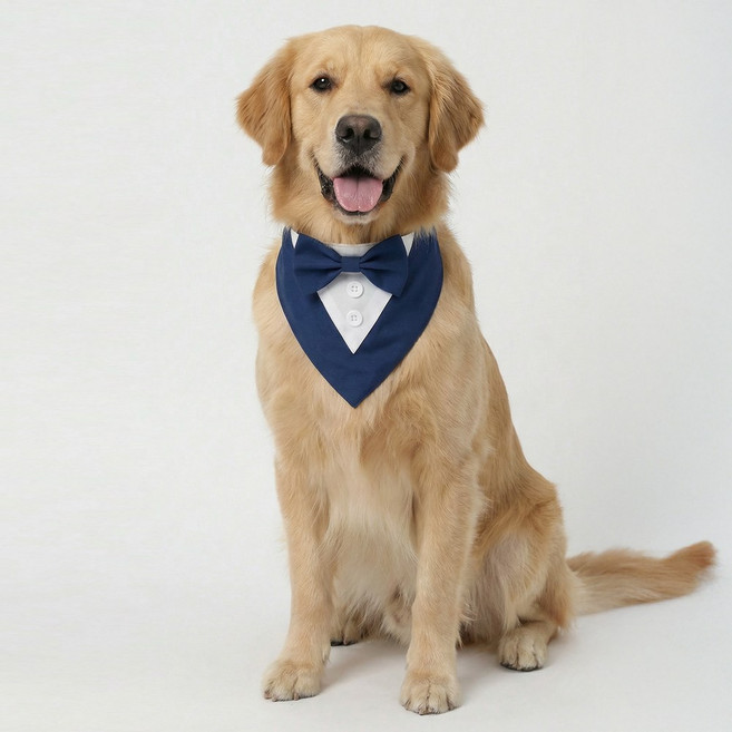 [마몽펫즈]강아지 클래식 리본 턱시도 셀프웨딩 화동 생일파티 반려견 코스튬 프로필 소형 대형견, 네이비블루