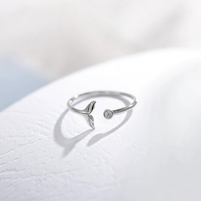 이스테리 실버925 행운 물고기 고래 꼬리 큐빅 오픈링 은반지