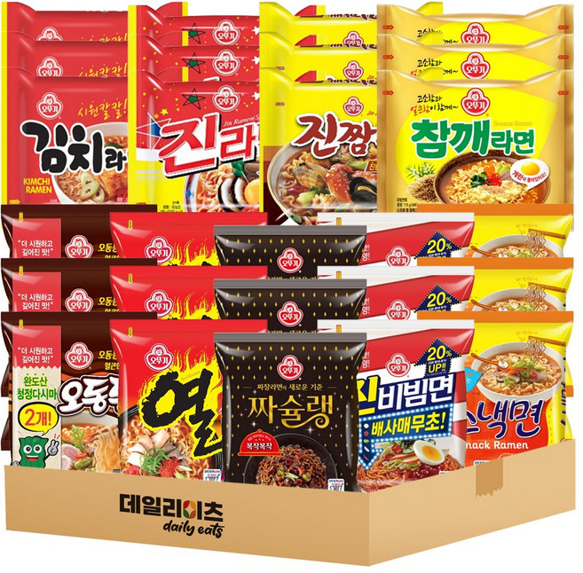 [데일리이츠] 오뚜기 봉지라면 기획 시리즈 9가지맛 3개씩 총 27개 (진라면매운맛 짜슐랭 진짬뽕 오동통면 열라면 진비빔면 스낵면 참깨라면 김치라면), 2세트