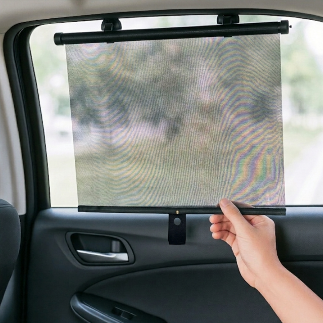 원터치 롤업 차량용 햇빛가리개 블라인드, 1개, 블랙