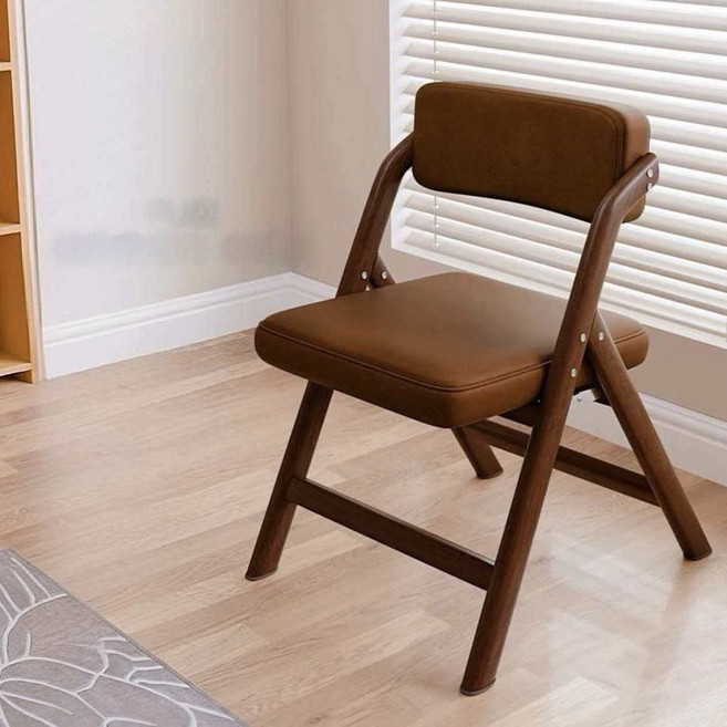 BYOU 원목가죽 식탁의자 공간절약 접이식의자 등받이의자, 1개, 월넛+브라운