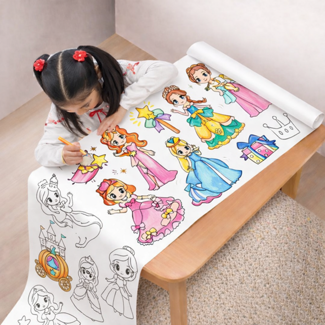 제이랜드 유아 어린이 색칠공부 대형 컬러링북 3M 롤 색칠놀이, 공주 친구들, 1개