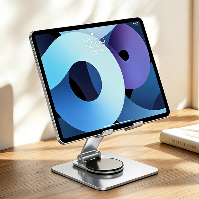 리빙픽 회전 가능 태블릿 스탠드 & 휴대폰 거치대, 1개, 실버