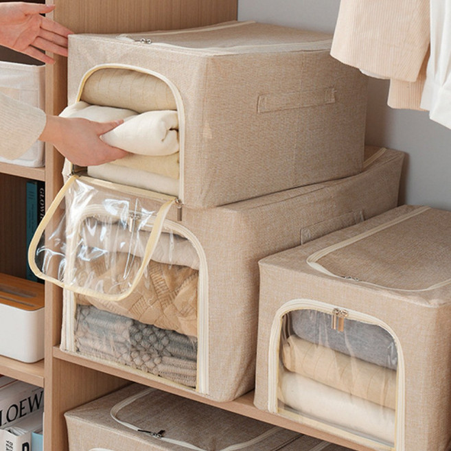 레디박스 옥스포드 천 투명창 대용량 옷 의류 이불 정리함, 1개, 내츄럴베이지