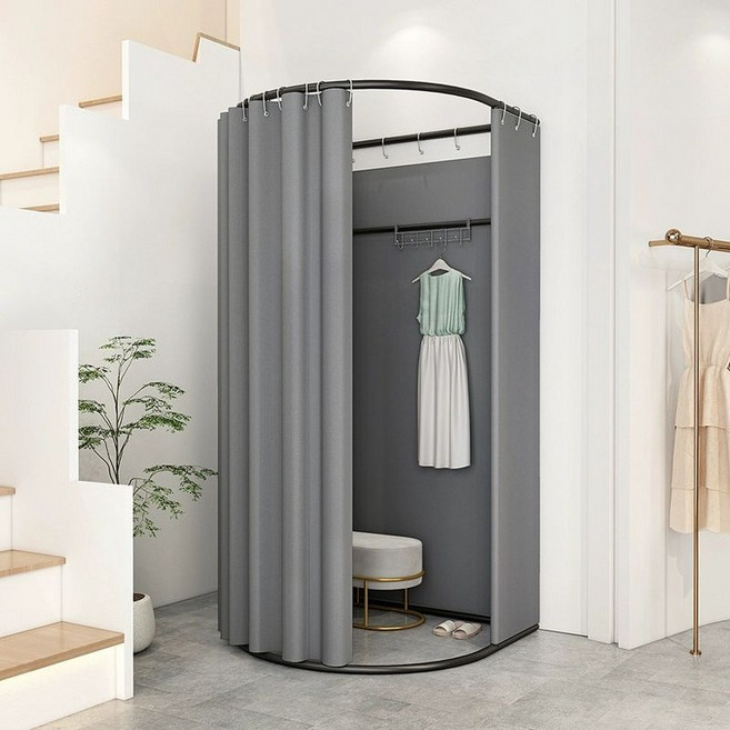 간이 피팅룸 탈의실 가림막 매장용 U자형 커튼레일, 어드밴스드 그레이 린넨 벨벳 레이어드 1