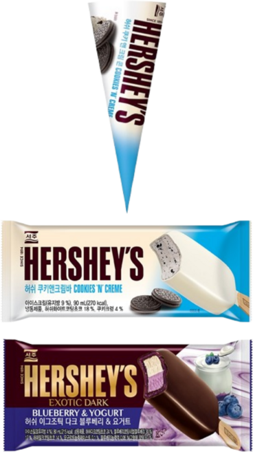 허쉬 아이스크림 패키지A 쿠키앤크림바3 쿠키앤크림콘3 블루베리요거트바3, 9개, 90ml