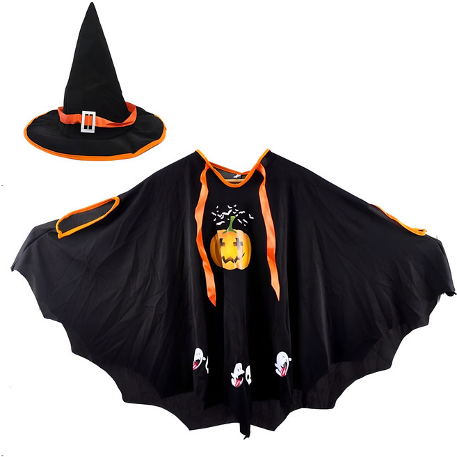 파티쇼 아동용 할로윈 큐티 망토 + 모자 세트, 블랙, 1세트