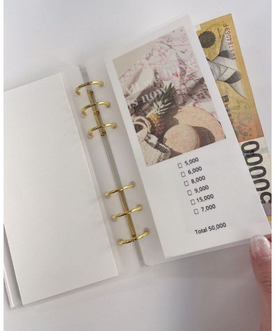 알록달록소품샵 현금생활챌린지 감성속지저축 + 아크릴 다이어리커버 세트구성, 1세트, 물결바인더+골드링+100만원