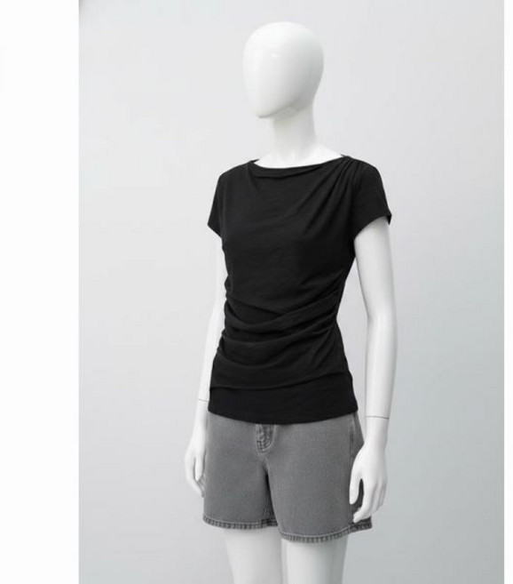 인사일런스우먼 드레이핑 보트넥 티셔츠 여성 긴팔 블랙