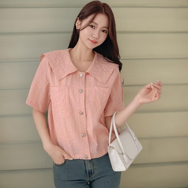 아트박스/신상오픈런 여성 세라카라 스트링 대형포켓 반팔 블라우스