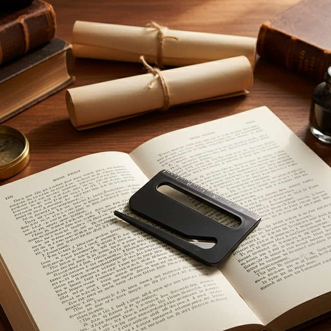 오피스문서정리도구 간편한휴대용문구 3 in 1 다기능 돋보기 편지칼 자 블랙 학생공부도우미