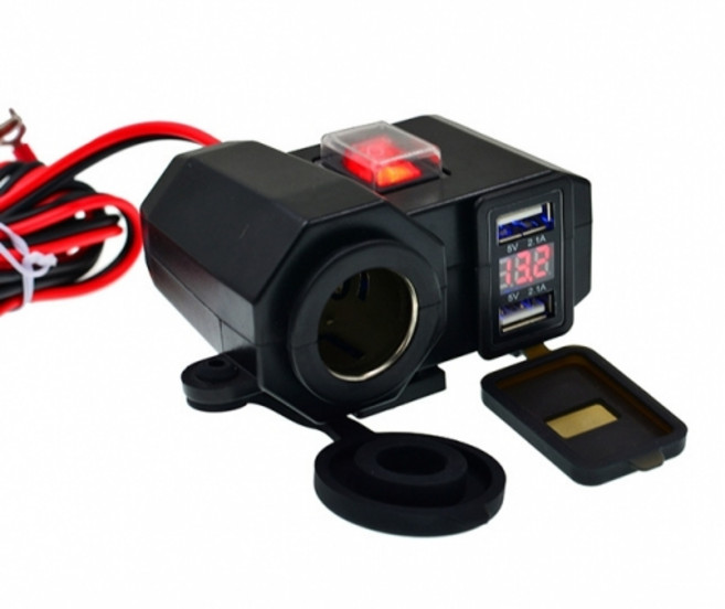 오토바이 방수 시거잭 & 듀얼 USB 충전기 - 6V~24V 입력 지원 - 전압 디스플레이 포함, 1개