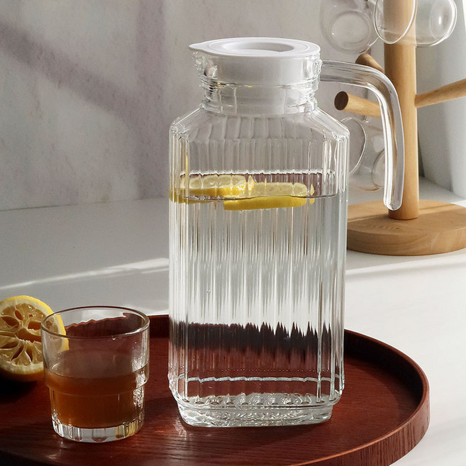 글라시스 플리츠 보리차 글라스 냉장고물병, 1개, 1600ml, 투명