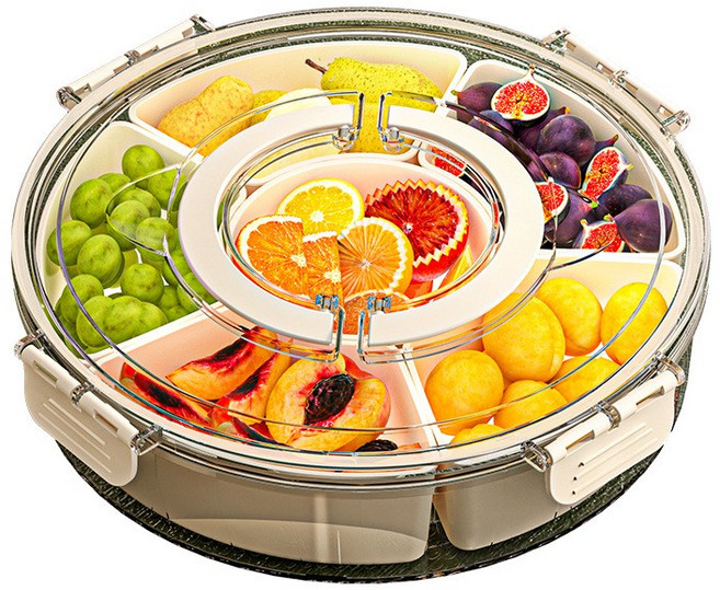 운반용 손잡이가 있는 회전식 과일 트레이밀폐형 습기 방지 말린 과일 트레이, 1개, 유백색