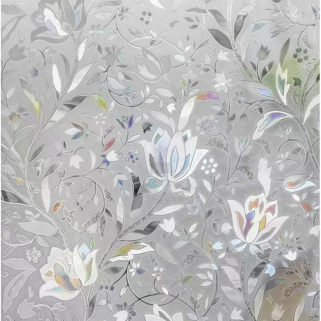靜電玻璃貼 防窺窗貼 玻璃貼膜, 鬱金香【半透明】,45*100公分, 1個