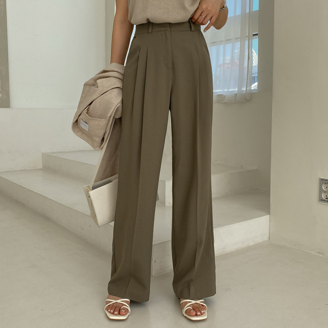 화이트폭스 여성용 하이웨스트 핀턱 와이드 롱 슬랙스