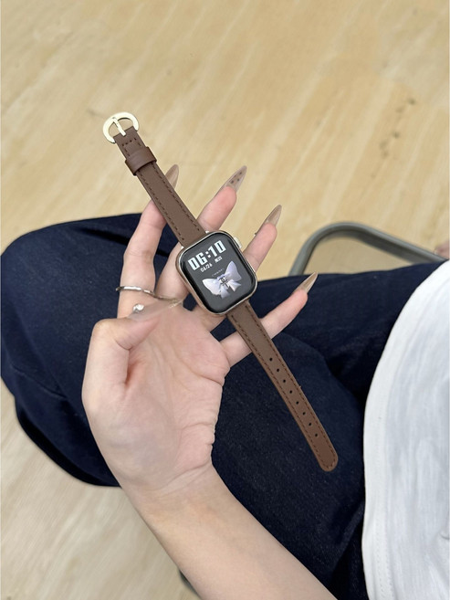 BuGeum 애플워치 스트랩 가죽 호환 밴드 11 10 9 8 7 6 5 4 3 SE3 SE2 울트라 2 3, 1개, 갈색