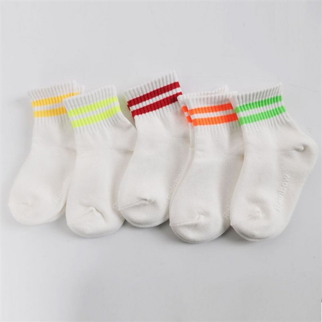 유아동양말 G형광두줄링글양말 5족세트 남여공용양말
