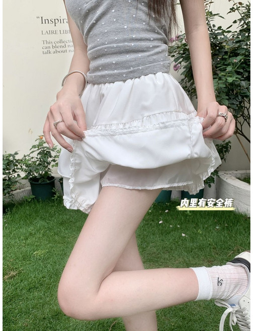 女裙 芭蕾風木耳邊蓬蓬蛋糕裙 高腰顯瘦A字裙 半身短裙