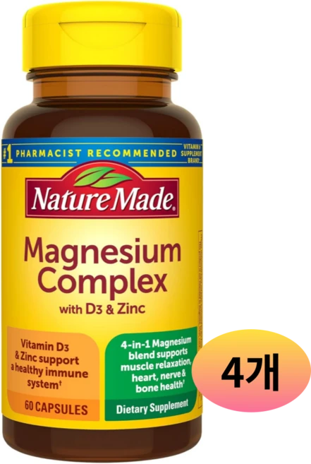 네이처메이드 마그네슘 콤플렉스 비타민 D3 아연, 4팩, 60정 - 쿠팡