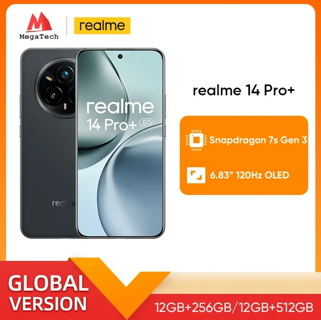 납품전문 글로벌 버전 realme 14 Pro Plus 스마트폰 스냅드래곤7s Gen 3 5G 50MP 소니 3배 줌 페리스코프, 02 12GB 256GB, 02 Suede Grey, 256GB