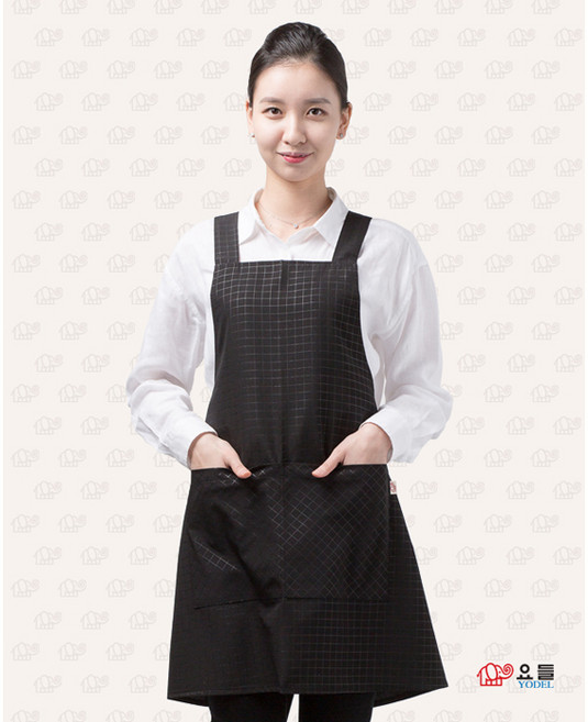 요들 허니체크 앞치마, 블랙(L사이즈), 1개