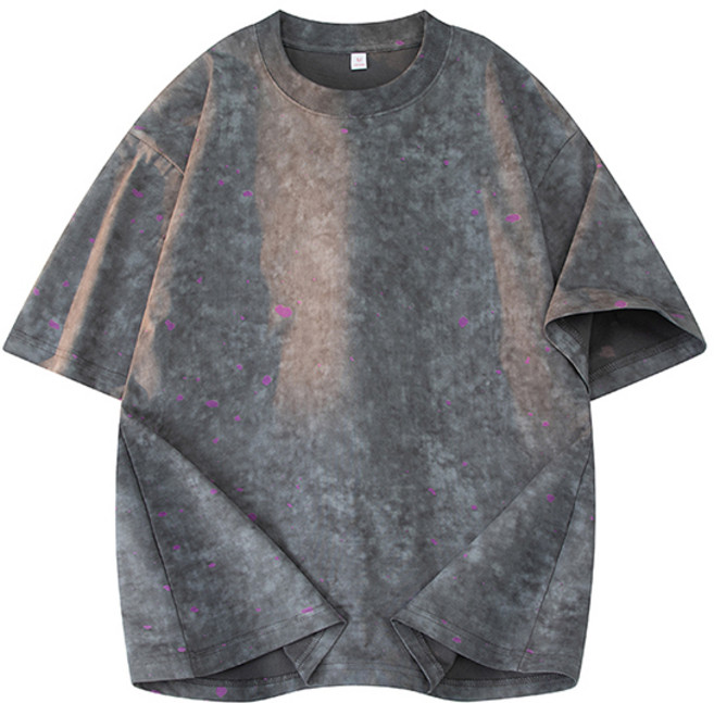 2026夏季新款男士圓領短袖T恤 寬鬆百搭純棉斑點做舊設計