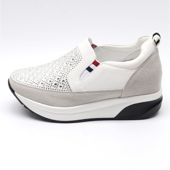 블랙무스탕 여성용 스토닐 큐빅 양스판 슬립온 키높이 7cm 스니커즈