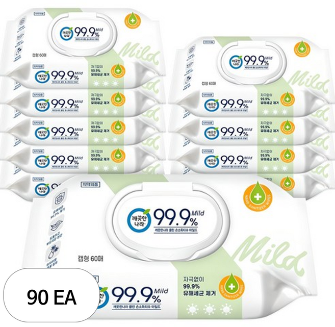 깨끗한나라 클린 손소독티슈 마일드 캡형, 90개, 60매