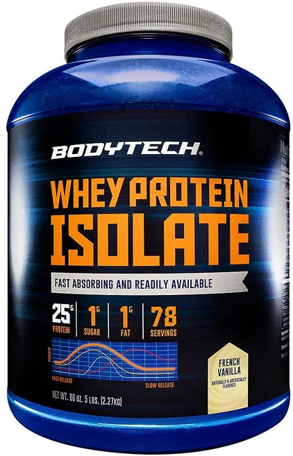 BodyTech 분리 유청 단백질 파우더 프렌치 바닐라 맛 1회 제공량당 25g 아미노산 및 BCAA 함유 고농축 남성 여성용 글루텐 프리 2.3kg(5파운드) 78, 5 Pound (Pack of 1), 1개 - 쿠팡