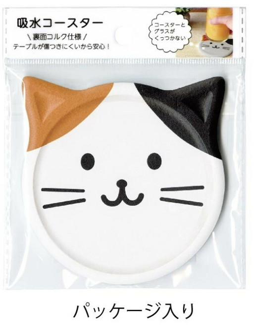 日本空運 軟木 動物 吸水 陶瓷 茶杯墊 (貓咪), 1個, 貓咪