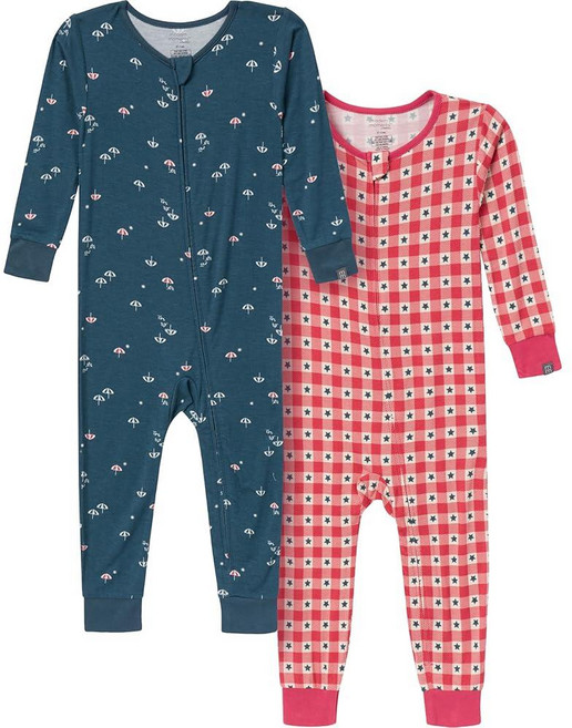 Modern Moments by Gerber 유니 베이비 비스코스 홀리데이 2팩 타이트 핏 풋리스 파자마 파란색 우산 12개월