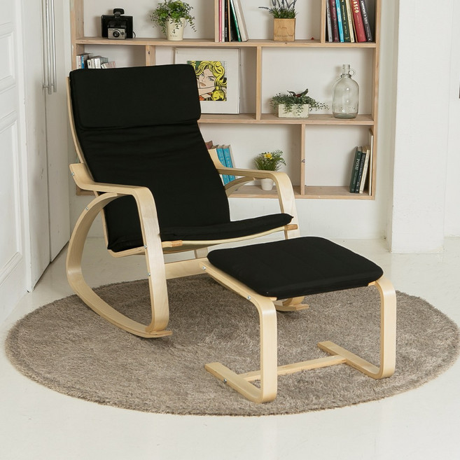 일루일루 실론 흔들의자+풋스툴 세트 5컬러 1인용쇼파 릴렉스체어 안락의자, BLACK (블랙), 1개