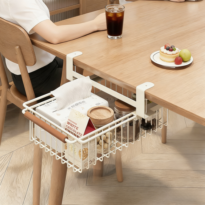 책상정리함 식탁 책상 아래 서랍정리함 무타공 서랍형 정리함 1단 2단, 흰색