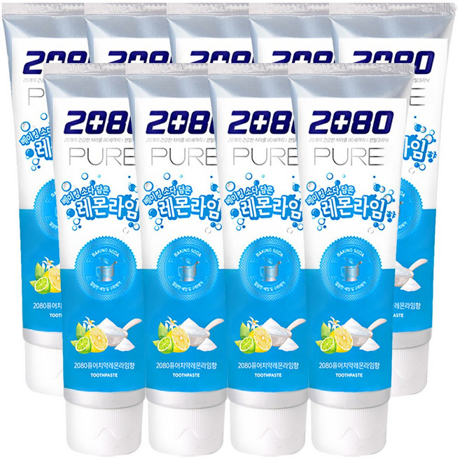 애경 2080 베이킹소다 퓨어 레몬라임향 치약 120g, 9개