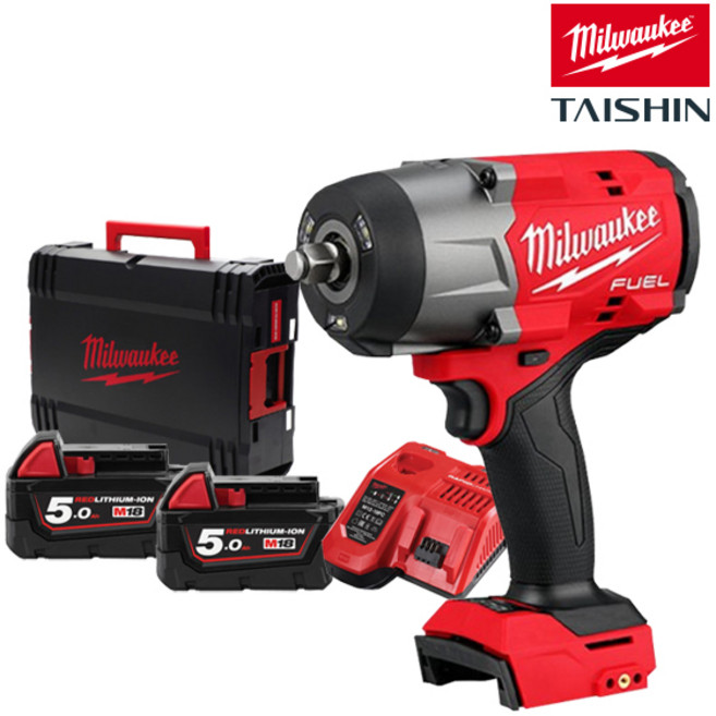 밀워키 신제품 M18 FHIW2F12-502X M18 FUEL 하이토크 임팩트 렌치 1/2인치 III GEN3 5.0Ah배터리 2팩 충전기 케이스포함, 1개