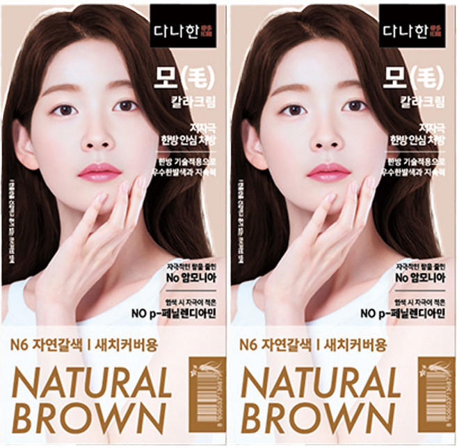 다나한 PPD없는 한방 새치 염색약, N6 자연갈색, 2개