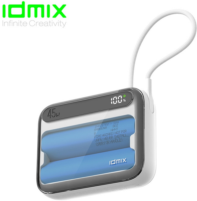 idmix Q10 Pro IV 磁吸無線充電行動電源 輕巧便攜 無線快充 安全可靠, 白, 1個