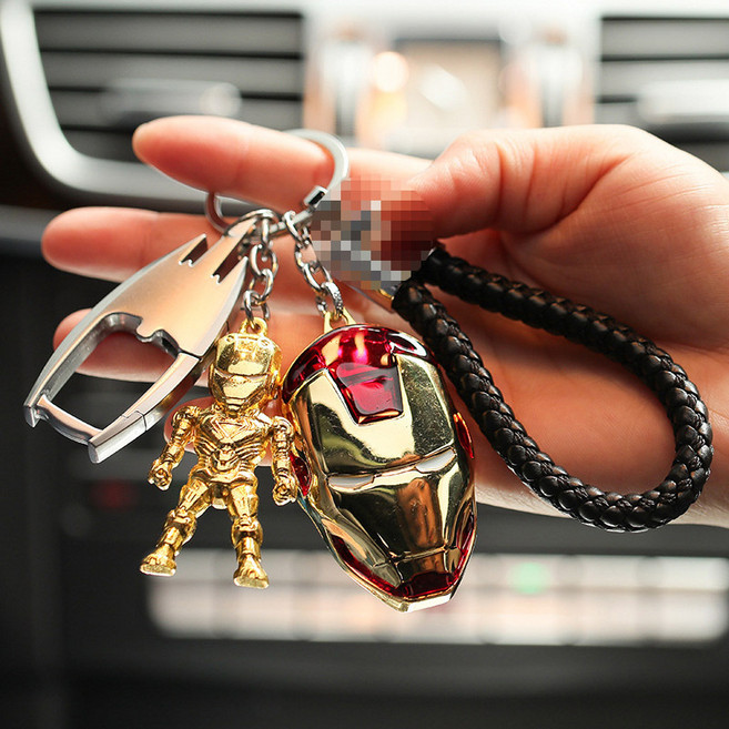 Karvin 크리에이티브 어벤져스 키홀더 아이언맨 마블 키링 메탈 참장식 남성 졸업선물세트입니다., 1개, 아이언맨 골드맨 아이언맨 골드마스크 블랙스핀 w51실버