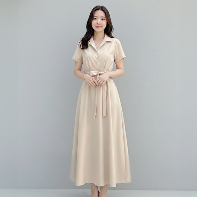데일로엔 여성 여름 하객룩 셔츠 카라 반팔 롱 원피스