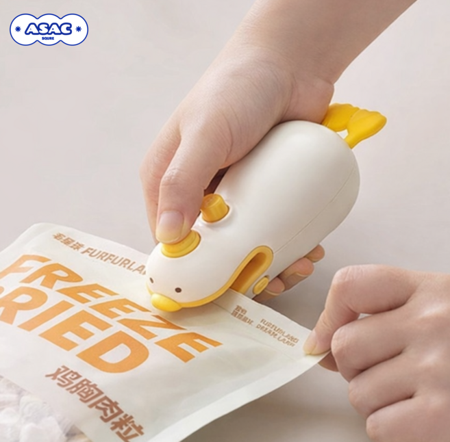 오리 휴대용 미니 비닐 밀봉 실링기 아삭스퀘어, 1개, 화이트