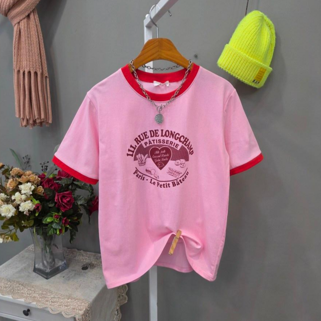 바게트 링거배색 기본핏 반팔티